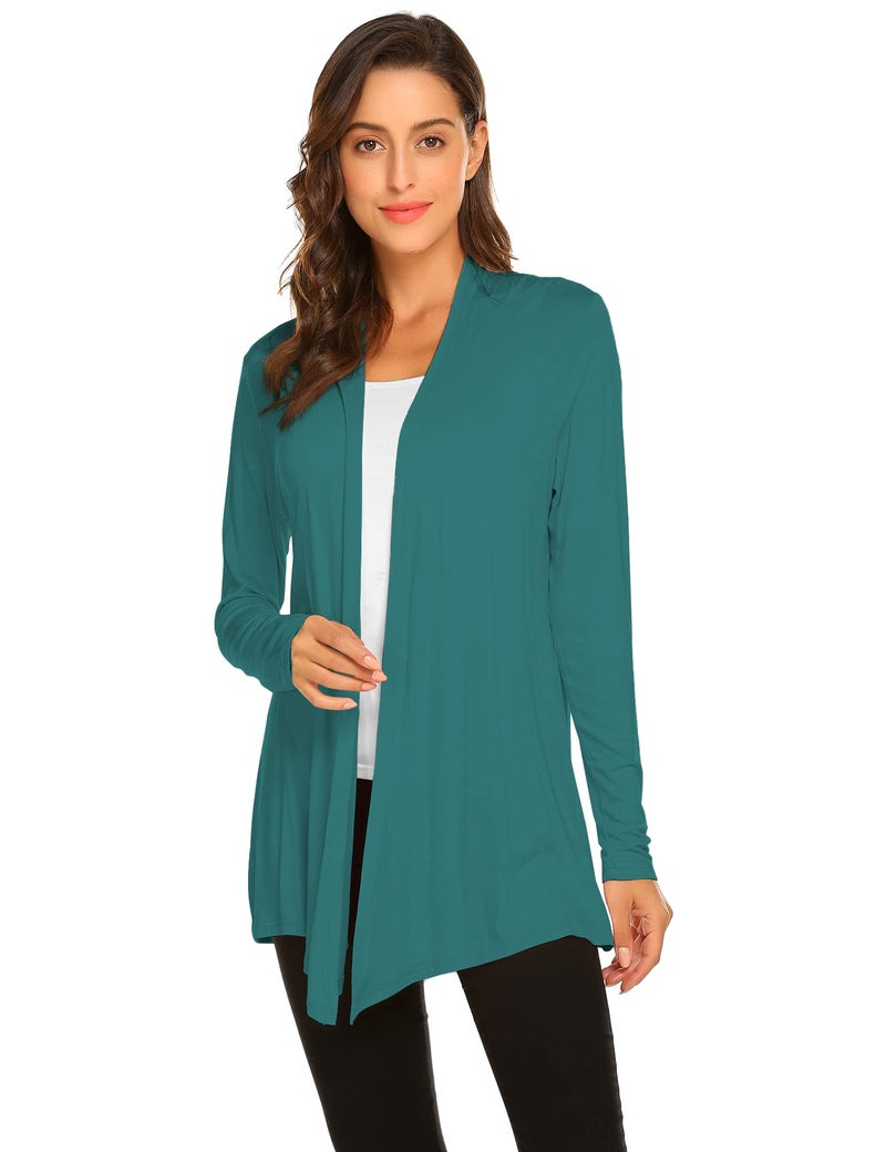 Newchoice Summer Cardigans for Women Lightweight Dressy Casual Long Sleeve Soft Drape Open Front Cardigan Sweaters (Teal Blue, XXL) - Image 3